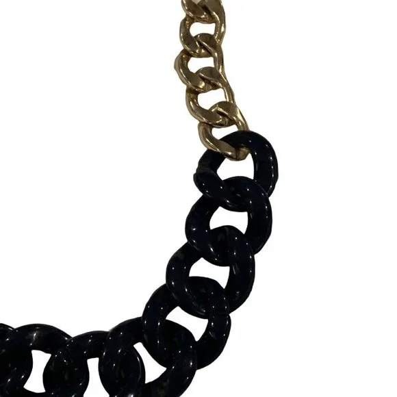 Aldo Statement Necklace Navy Blue Gold Big Chunky Bold Chain Retro Classic - Picture 5 of 12